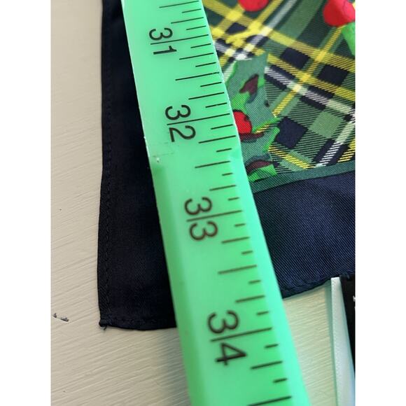 Talbots 100% Silk Scarf Christmas Holly & Tartan Plaid Green Navy 34” Square - Picture 6 of 12